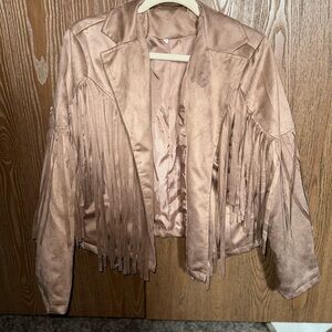 Fringed Faux Suede Women's Jacket in Tan